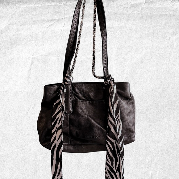 Vintage Handbags - vintage stone & co black leather shoulder bag with zebra scarf